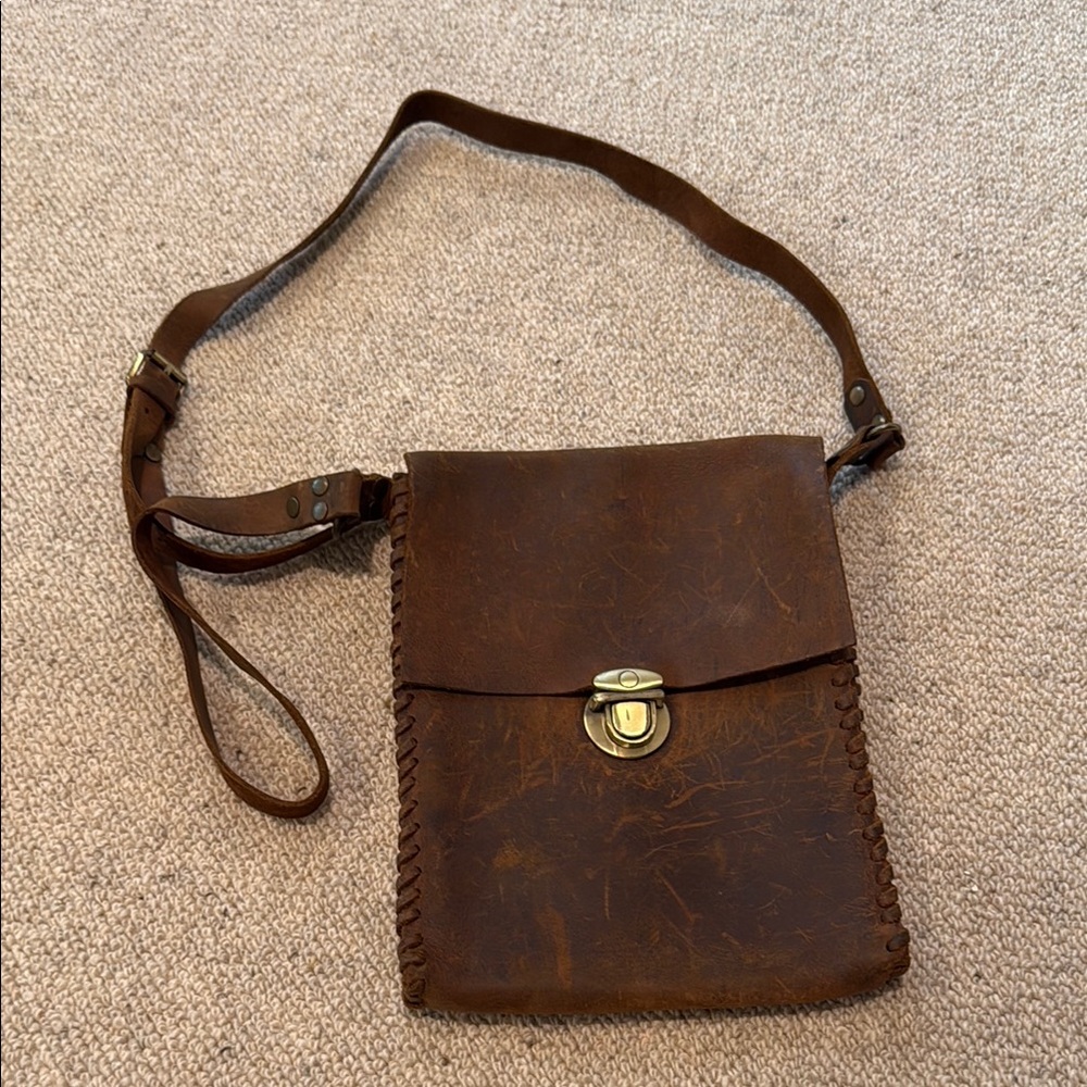 Brown Leather Crossbody Bag Boho Style